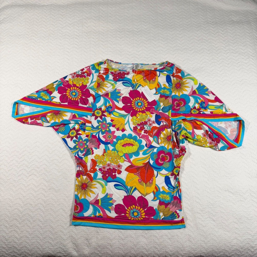 Trina Turk Floral Swim Cover Up Women Large Multi Color Retro Psychedelic‎ NWT
